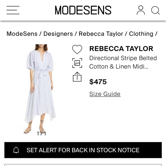 Rebecca Taylor Linen Cotton Midi Striped Dress Size 6 - Picture 2 of 7